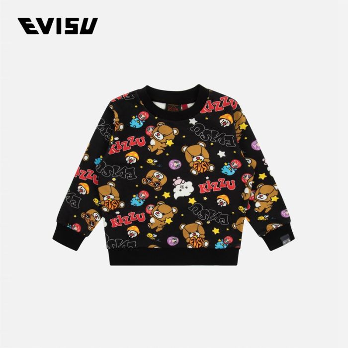 EVISU  23AW童装满地KIZZU Crews图案印花常规版型卫衣 2EAKZG3SW4542XXCTBKAO