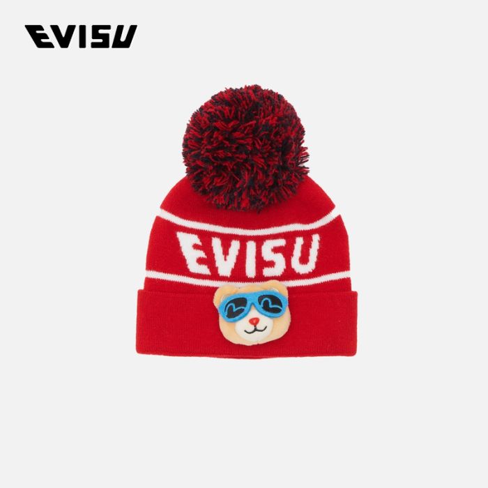 EVISU  23AW童装毛绒熊针织冷帽 2EAKZU3HT4582XXWLREDX