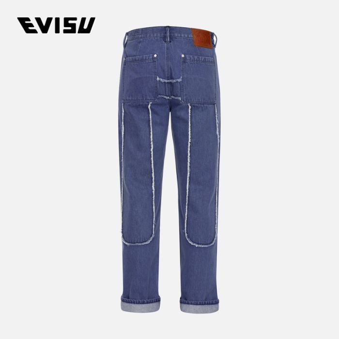 EVISU  24AW男士流苏边大M贴布松身阔腿工装牛仔裤 2EAMAM4JE1140BGCTINDM