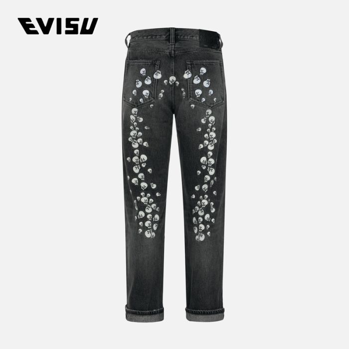 EVISU  24AW男士骷髅刺绣大M松身阔腿牛仔裤 2EAMAM4JE1142BGDNBLDD