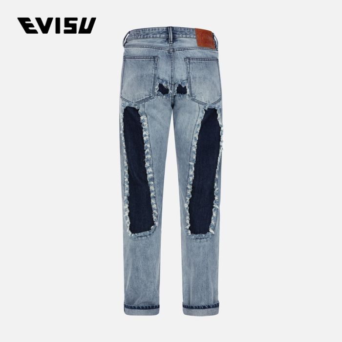 EVISU  24AW男士大M破洞直筒洗水牛仔裤 2EAMAM4JE1143STDNINDM