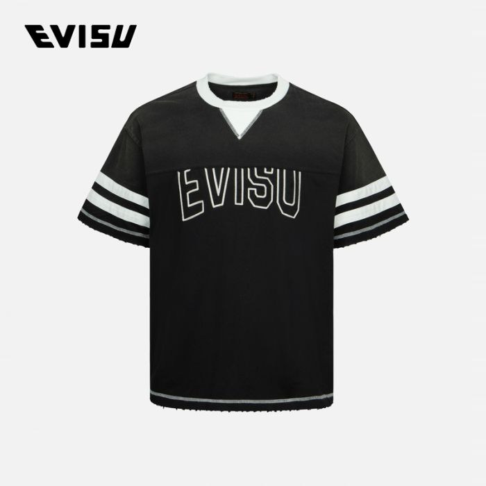 EVISU  24AW男士商标刺绣拼接宽松版型T恤 2EAMAM4TS1145BZCTBLKX