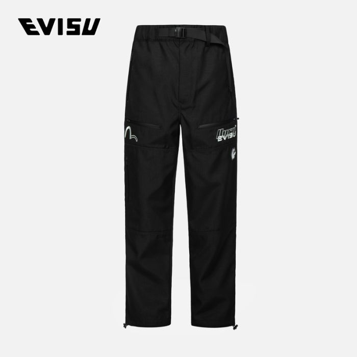 EVISU EVISUKURO 23SS男士商标刺绣宽版功能长裤 2ESGNM3PO267LFNYBLKX