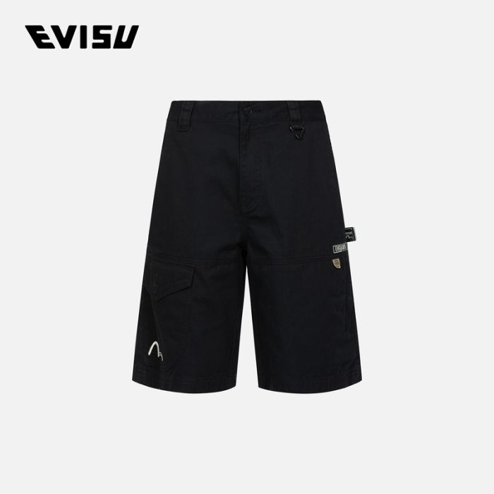 EVISU EVISUKURO 23SS男士标志刺绣家花短裤 2ESGNM3SH240RXCTBLKX