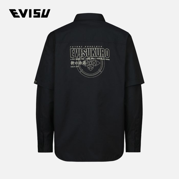 EVISU EVISUKURO 23SS男士Logo印花多口袋仿两件式衬衫 2ESGNM3SL212RXCNBLKX