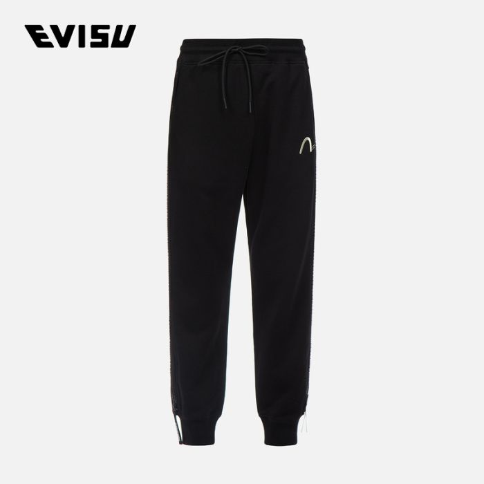 EVISU EVISUKURO 23SS男士满地图案刺绣拼接卫裤 2ESGNM3SP419XXCTBLKX