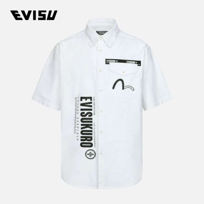 EVISU EVISUKURO 23SS男士口袋贴布牛津衬衫 2ESGNM3SS216RXCTBWHT