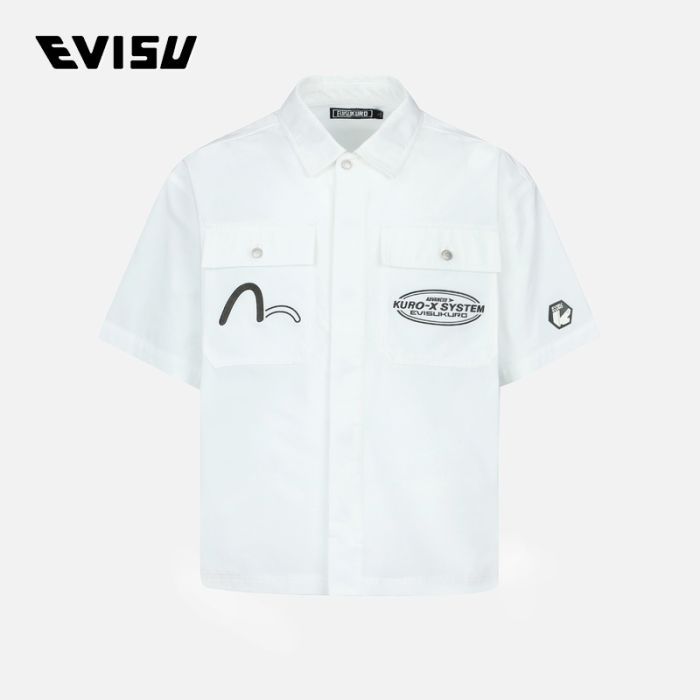 EVISU EVISUKURO 23SS男士标志和小海鸥刺绣衬衫 2ESGNM3SS265BZPLBWHT