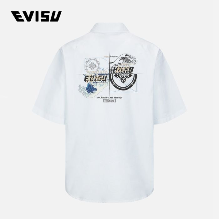 EVISU EVISUKURO 23SS男士日式家花印花短袖衬衫 2ESGNM3SS271RXCTWHTX