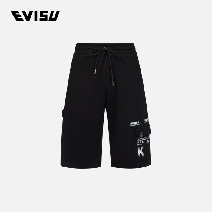 EVISU EVISUKURO 23SS男士Logo及海鸥印花运动短裤 2ESGNM3ST423XXCTBLKX