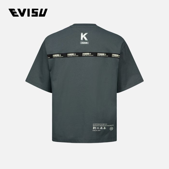 EVISU EVISUKURO 23SS男士Logo及个性口号印花边饰T恤 2ESGNM3TS616RXCTFDOL