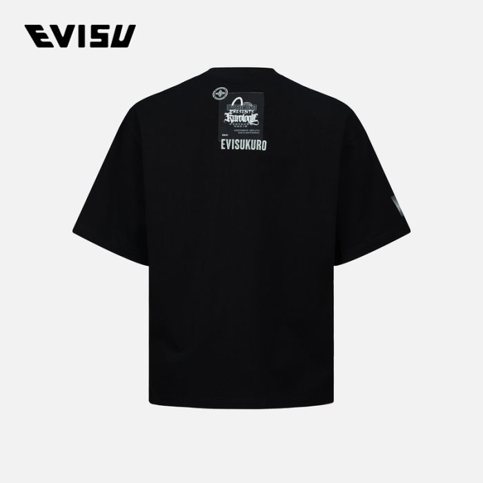 EVISU EVISUKURO 23SS男士手写式Logo标签T恤 2ESGNM3TS617RXCTBLKX