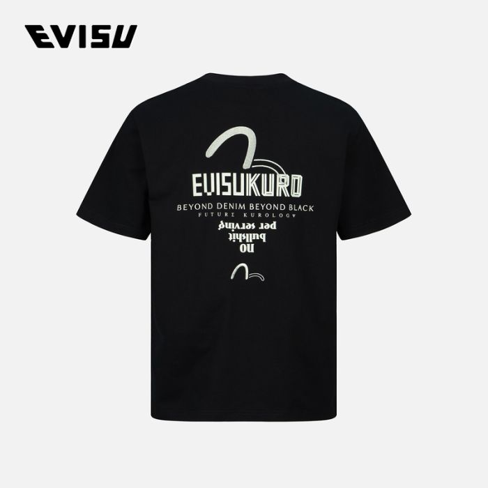 EVISU EVISUKURO 23SS男士金属色小海鸥刺绣T恤 2ESGNM3TS629XXCTBLKX