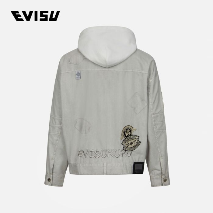 EVISU KURO 24SS男士商标徽章及小海鸥刺绣宽版卡车外套 2ESGNM4JK5084RXCTCRMX