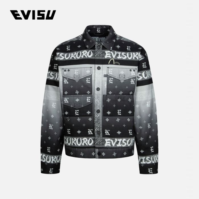 EVISU KURO 24SS男士渐变腰果花满地图案宽版卡车外套 2ESGNM4JK5086LFCTBLKA