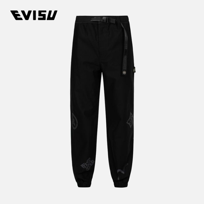 EVISU KURO 24SS男士商标满地图案宽版束口休闲裤 2ESGNM4PO5116RXCTBLKA