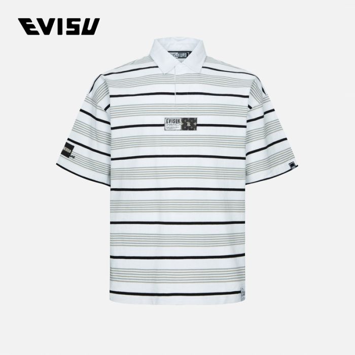 EVISU KURO 24SS男士提花条纹超宽版Polo衫 2ESGNM4PS5167OSCTWHTS