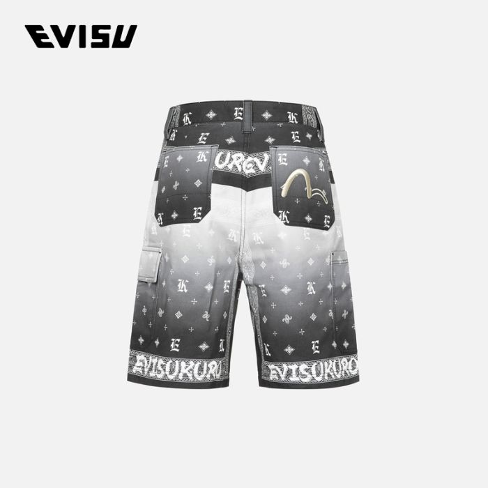 EVISU KURO 24SS男士渐变腰果花满地图案锥形短裤 2ESGNM4SH5113TPCTBLKA