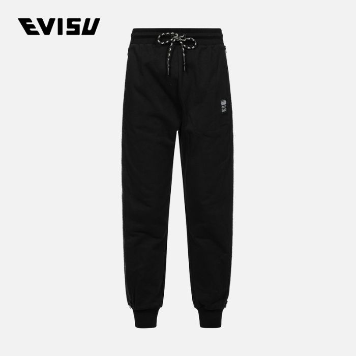 EVISU KURO 24SS男士侧拉链满地图案和海鸥刺绣常规版型卫裤 2ESGNM4SP5172XXCTBLKX