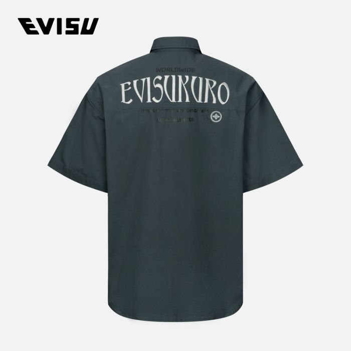 EVISU KURO 24SS男士商标刺绣和口号印花休闲版型短袖衬衫 2ESGNM4SS5106RXCTAGRX