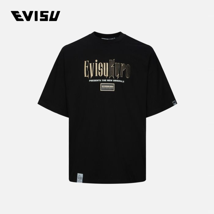 EVISU KURO 24SS男士烫金书法商标印花超宽版T恤 2ESGNM4TS5091OSCTBLKX