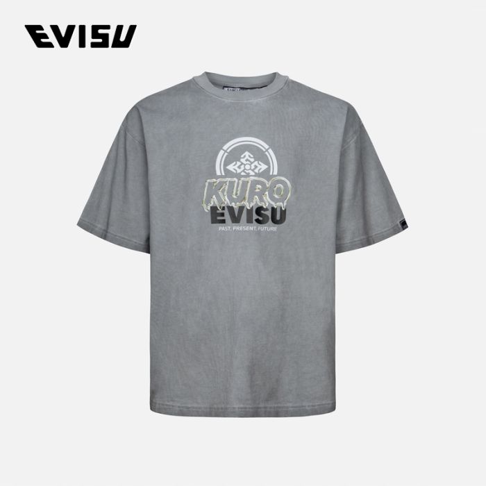 EVISU KURO 24SS男士家花和金属溶解商标印花宽版T恤 2ESGNM4TS5149LFCTGRYX