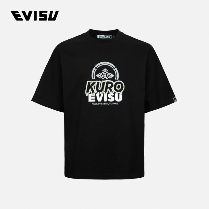 EVISU KURO 24SS男士家花和金属溶解商标印花宽版T恤 2ESGNM4TS5149LFCTBLKX