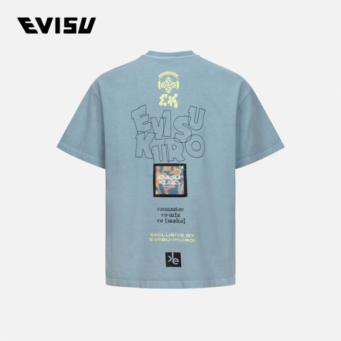 EVISU KURO 24SS男士海鸥印花和彩虹渐变图案休闲版型T恤 2ESGNM4TS5229RXCTBLUU