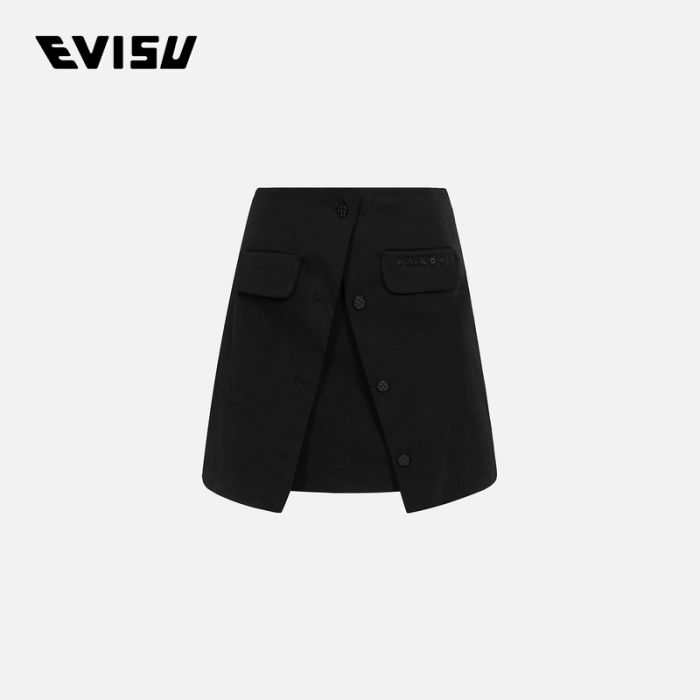 EVISU EVISUKURO 23SS女士标语刺绣拉链短裙 2ESGNW3SK207XXCTBLKX