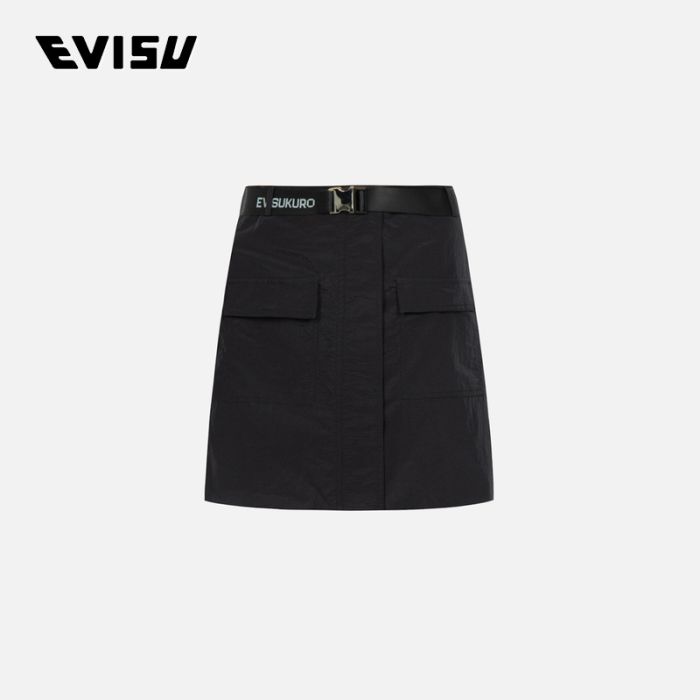 EVISU EVISUKURO 23SS女士Logo印花腰带半身裙 2ESGNW3SK293XXNYBLKX