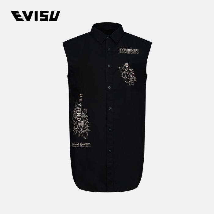 EVISU EVISUKURO 23SS女士标志元素花卉刺绣无袖衬衫 2ESGNW3SS275RXCTBLKX