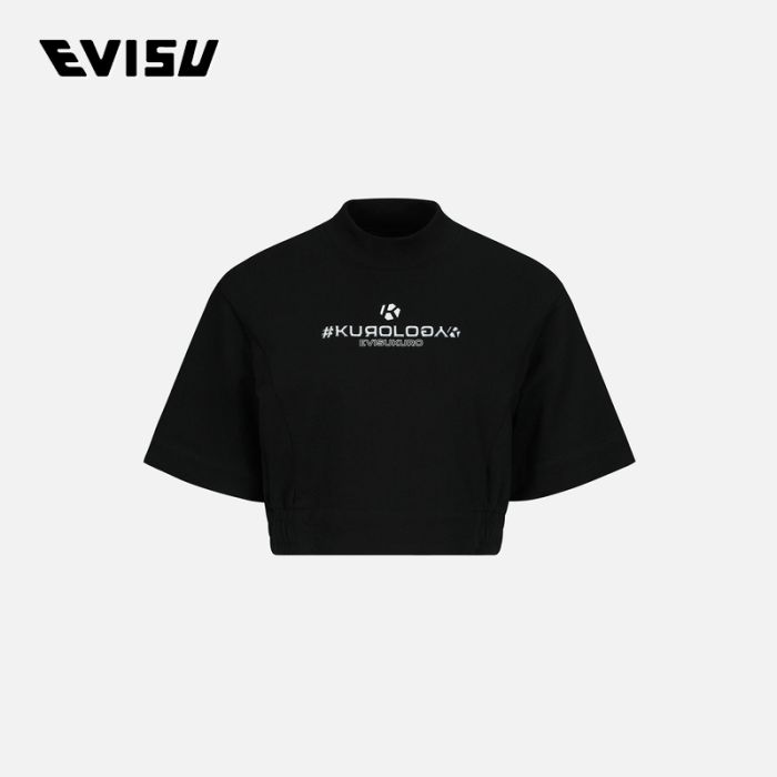 EVISU EVISUKURO 23SS女士凸印Logo短款短袖卫衣 2ESGNW3SW452BZCTBLKX