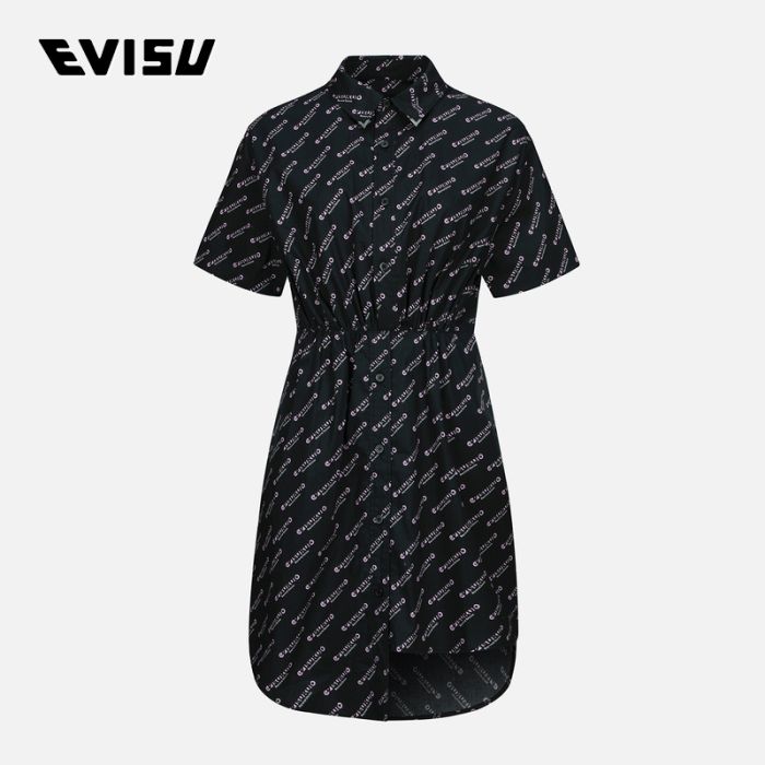 EVISU EVISUKURO 23SS女士满地Logo印花不对称连衣裙 2ESGNW3SZ201FFCTAOPT