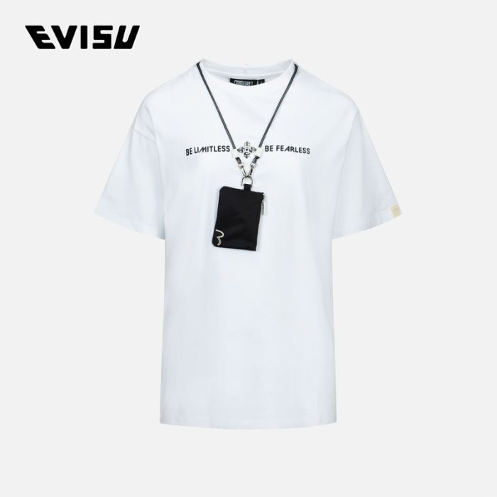 EVISU EVISUKURO 23SS女士个性口号印花T恤附挂脖拉链袋 2ESGNW3TS675BFCTBWHT