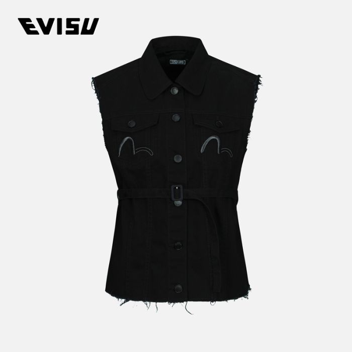 EVISU EVISUKURO 23SS女士海鸥标志刺绣背心 2ESGNW3VS777LFCTBLKX