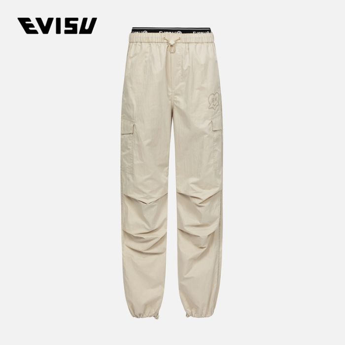 EVISU KURO 24SS女士次元商标和小海鸥刺绣宽版休闲降落伞裤 2ESGNW4PP6039RXSNBEGX