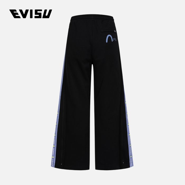 EVISU KURO 24SS女士商标印花边饰阔脚卫裤 2ESGNW4SP6042WLCTBLKX