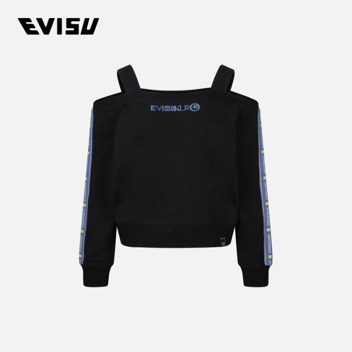 EVISU KURO SS24女士商标印花织带时尚版型露肩卫衣 2ESGNW4SW6040FFCTBLKX