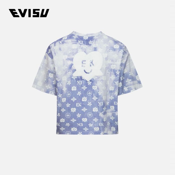 EVISU KURO 24SS女士扎染满地EK数码印花宽版T恤 2ESGNW4TS6044LFCTPURX