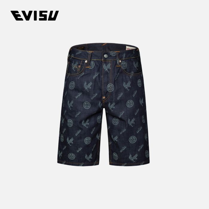 EVISU  23SS男士满地家花雄鹰标志牛仔短裤 2ESHTM3DS174XXCTINDX