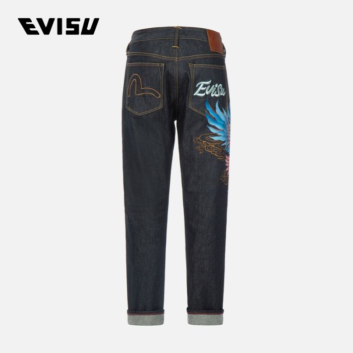 EVISU  23SS男士海鸥及雄鹰刺绣窄脚露踝牛仔裤 2ESHTM3JE15817CSINDX