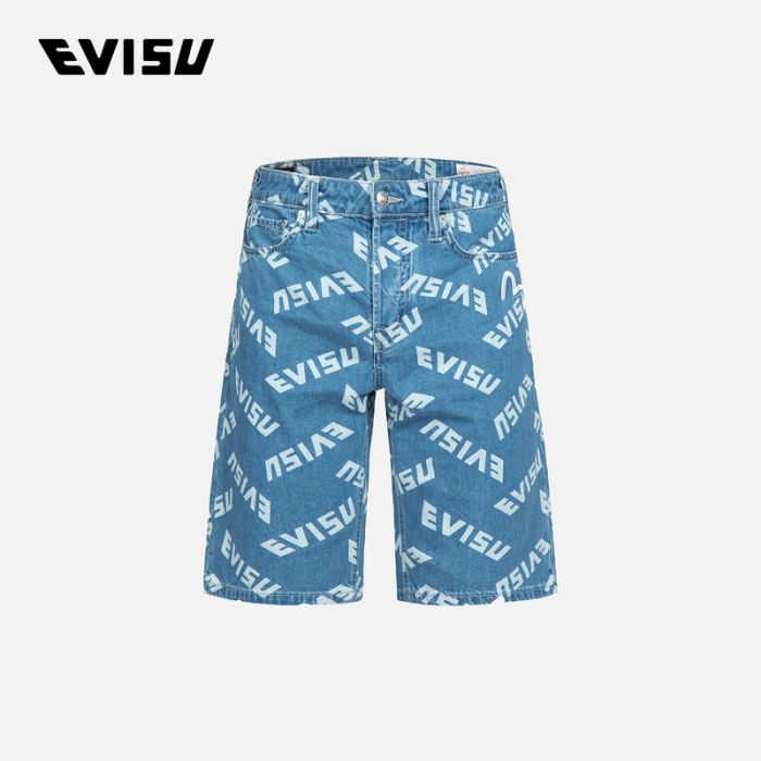 EVISU  23SS男士满地标志印花海鸥刺绣短裤 2ESHTM3SH107RXCTBLUE