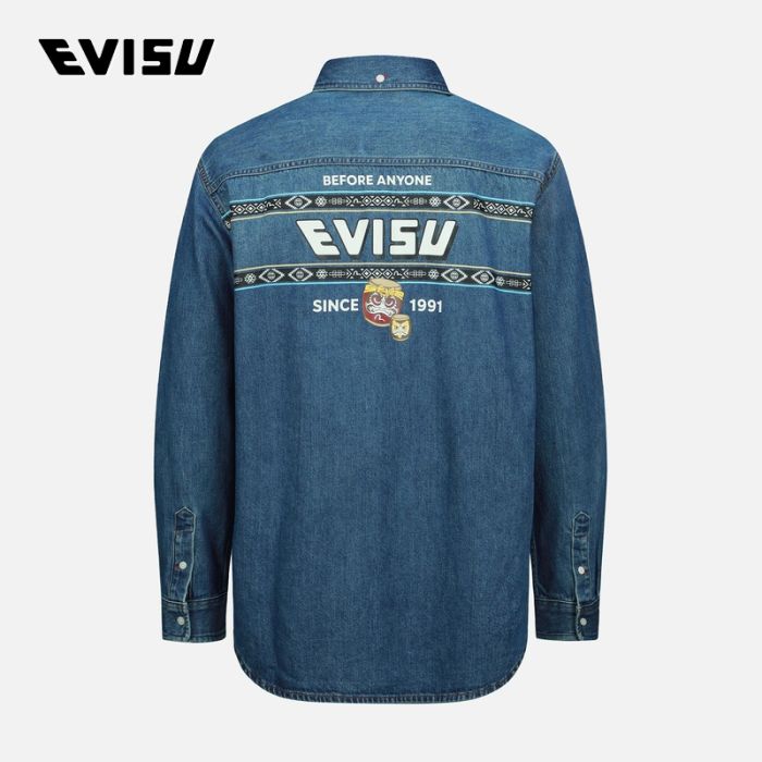 EVISU  23SS男士太鼓达摩印花牛仔衬衫 2ESHTM3SL114RXDNINDM