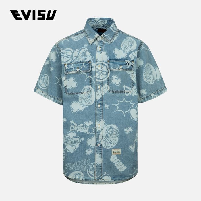 EVISU  23SS男士满地标志达摩印花短袖衬衫 2ESHTM3SS116LFDNINDL