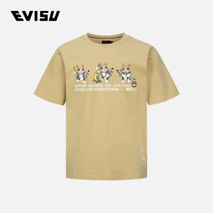 EVISU  23SS男士太鼓达摩标语印花短袖 2ESHTM3TS524XXCTBEIG