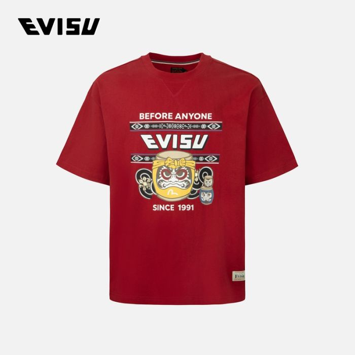 EVISU  23SS男士太鼓达摩与民族风图案印花T恤 2ESHTM3TS528LFCTBGDY