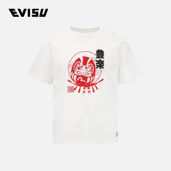 EVISU EVISUKURO 23SS男士达摩及注连绳印花T恤 2ESHTM3TS593XXCTOWHT