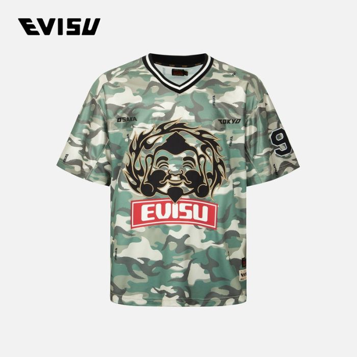 EVISU  23SS男士佛头与91贴布V领运动T恤 2ESHTM3TS694LFPLCMAP