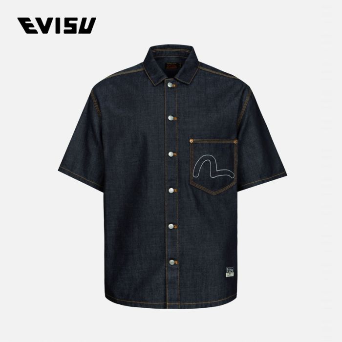 EVISU  24SS男士海鸥刺绣宽版牛仔衬衫 2ESHTM4DI7017BZDNINDX