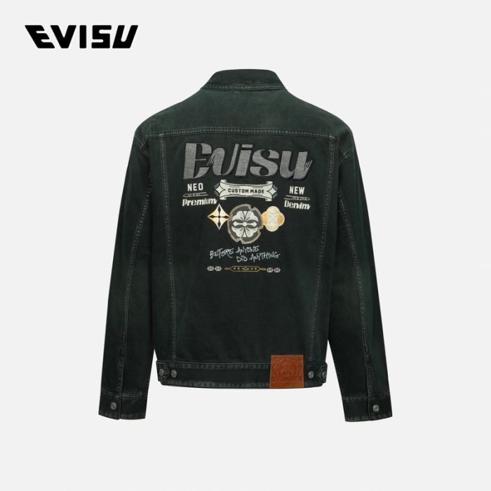 EVISU  24SS男士绿调水洗商标刺绣宽版牛仔外套 2ESHTM4DJ1001LFDNGRDD